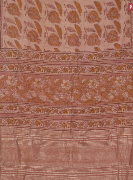 Semi gadwal saree pastel peach with allover prints and zari woven border