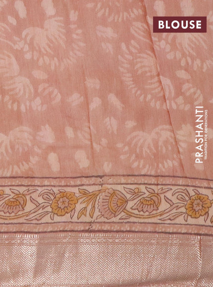 Semi gadwal saree pastel peach with allover prints and zari woven border