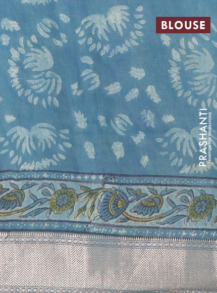 Semi gadwal saree bluish grey with allover prints and zari woven border