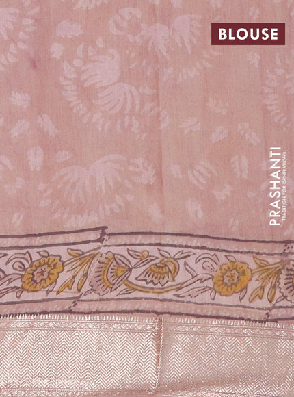 Semi gadwal saree greyish purple with allover prints and zari woven border