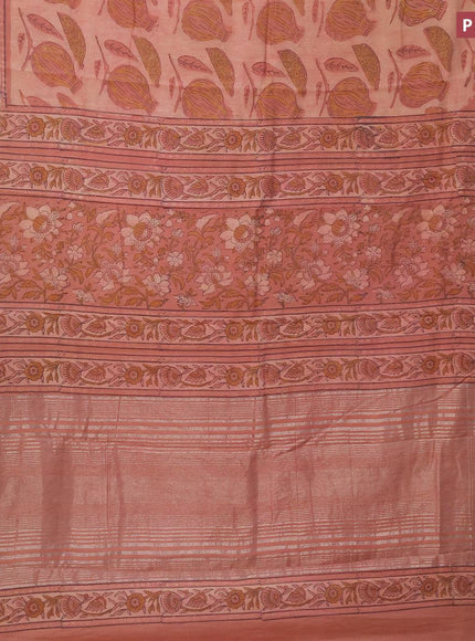 Semi gadwal saree peach shade with allover prints and zari woven border