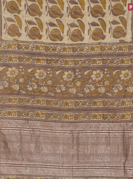 Semi gadwal saree sandal and brown shade with allover prints and zari woven border