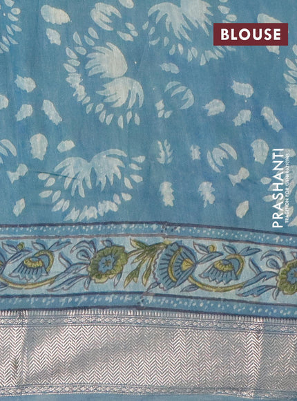 Semi gadwal saree bluish grey with allover prints and zari woven border