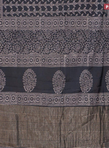 Semi gadwal saree elephant grey with allover prints and zari woven border