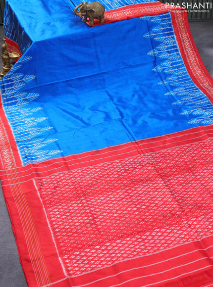 Pochampally silk saree cs blue and red with plain body and printed border