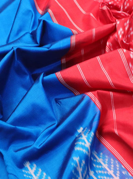 Pochampally silk saree cs blue and red with plain body and printed border