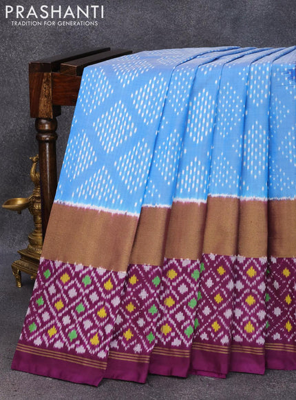 Pochampally silk saree blue and purple with allover ikat butta weaves and long zari woven ikat style border