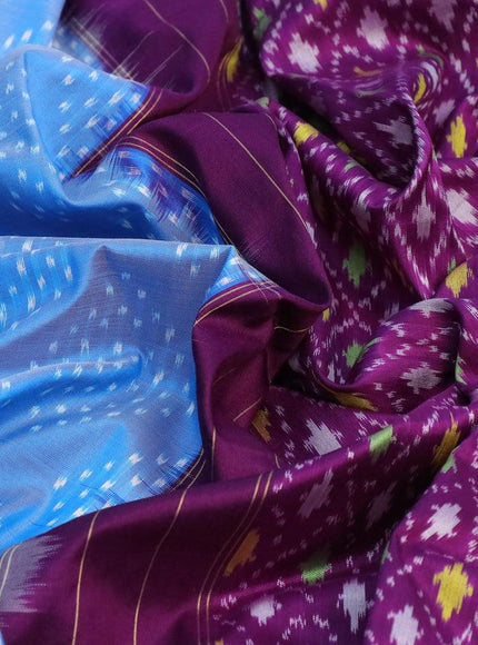 Pochampally silk saree blue and purple with allover ikat butta weaves and long zari woven ikat style border