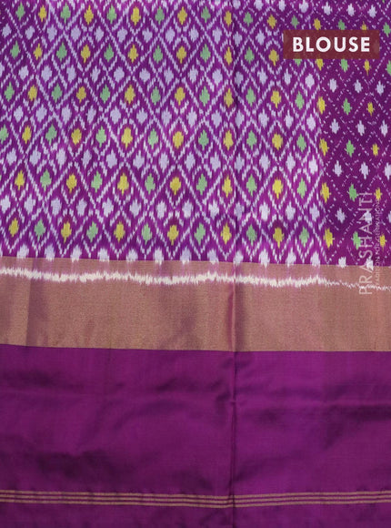 Pochampally silk saree blue and purple with allover ikat butta weaves and long zari woven ikat style border