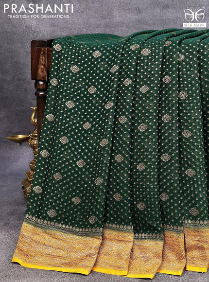 Pure banarasi georgette silk saree green and mustard yellow with allover thread & zari woven butta weaves and woven border