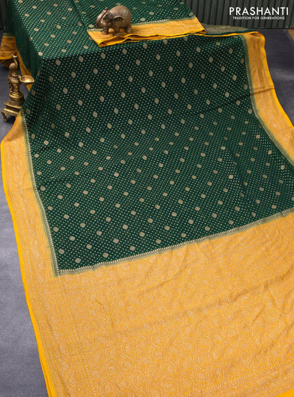 Pure banarasi georgette silk saree green and mustard yellow with allover thread & zari woven butta weaves and woven border