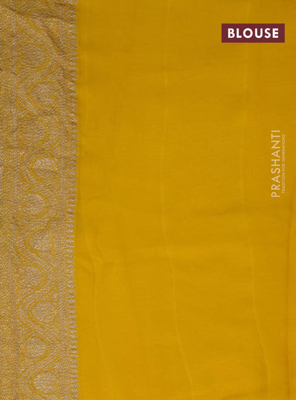 Pure banarasi georgette silk saree green and mustard yellow with allover thread & zari woven butta weaves and woven border