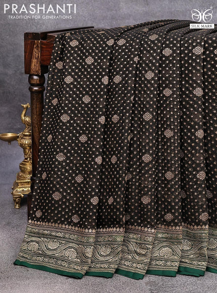 Pure banarasi georgette silk saree black and dark green with allover thread & zari woven butta weaves and woven border