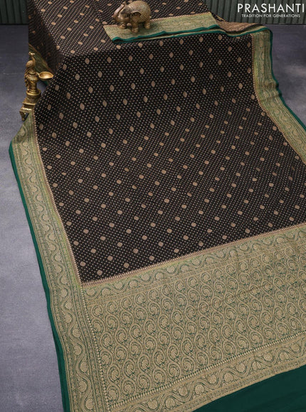 Pure banarasi georgette silk saree black and dark green with allover thread & zari woven butta weaves and woven border