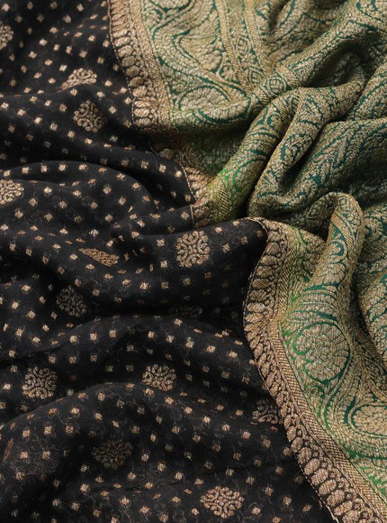 Pure banarasi georgette silk saree black and dark green with allover thread & zari woven butta weaves and woven border