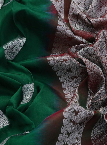 Venkatagiri silk saree green and dual shade of maroon with silver zari woven buttas and temple design silver zari woven floral paithani border