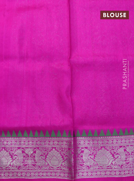 Venkatagiri silk saree dual shade of pink and magenta pink with allover silver zari weaves and temple design silver zari woven border