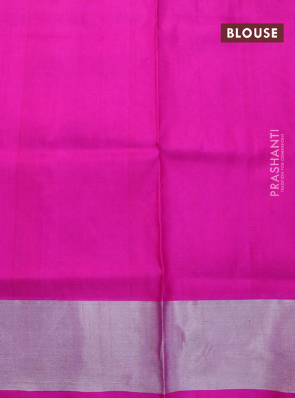 Venkatagiri silk saree dual shade of candy pink and pink with floral silver zari woven buttas and silver zari woven border