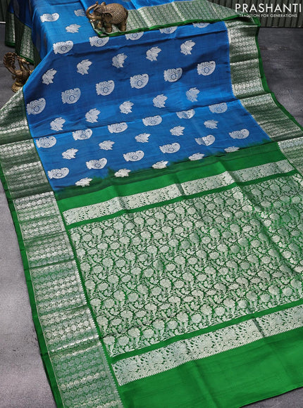 Venkatagiri silk saree cs blue and green with silver zari woven buttas and rich zari woven border