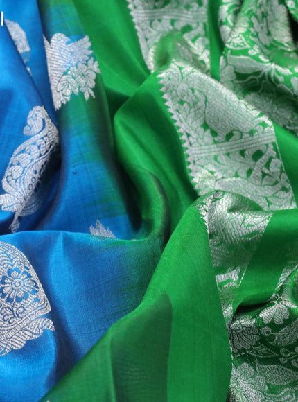 Venkatagiri silk saree cs blue and green with silver zari woven buttas and rich zari woven border