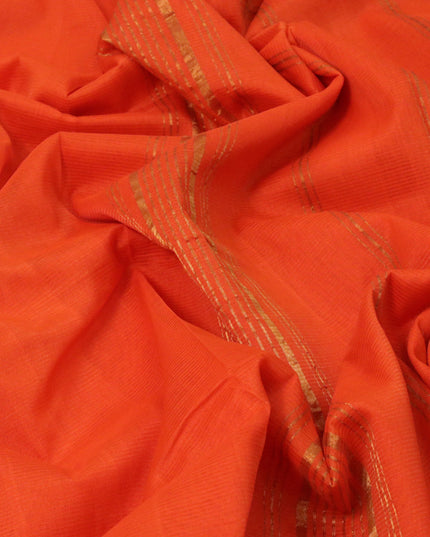 Mangalgiri silk cotton saree orange and teal blue with plain body and zari woven border & kalamkari hand painted blouse