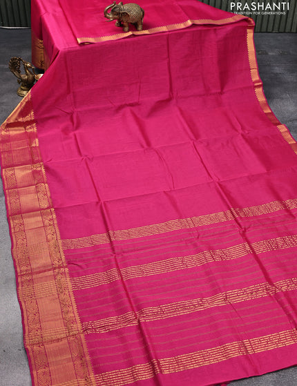 Mangalgiri silk cotton saree dark pink and teal blue with plain body and annam zari woven border & kalamkari hand painted blouse