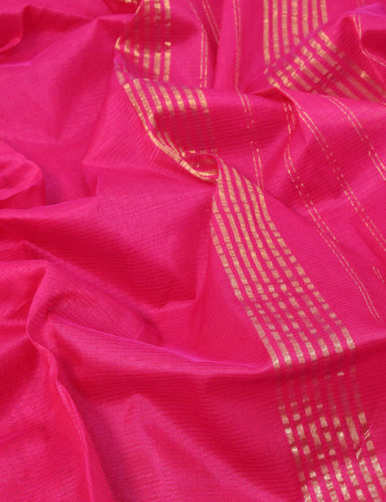 Mangalgiri silk cotton saree dark pink and teal blue with plain body and annam zari woven border & kalamkari hand painted blouse