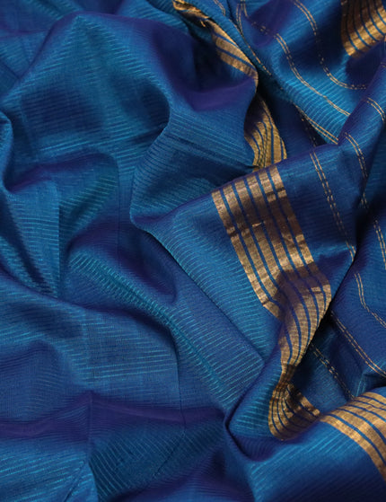 Mangalgiri silk cotton saree peacock blue and rust shade with plain body and zari woven border & kalamkari hand painted blouse