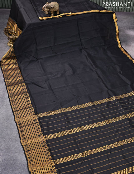 Mangalgiri silk cotton saree black and cs blue with plain body and zari woven border & kalamkari hand painted blouse