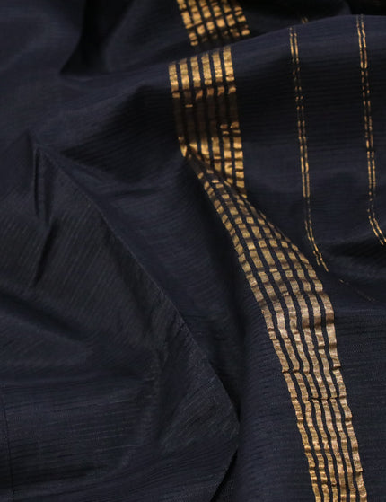 Mangalgiri silk cotton saree black and cs blue with plain body and zari woven border & kalamkari hand painted blouse