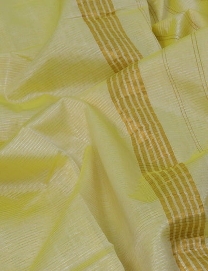 Mangalgiri silk cotton saree pale yellow and cs blue with plain body and zari woven border & kalamkari hand painted blouse