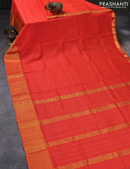 Mangalgiri silk cotton saree orange and green with plain body and zari woven border & kalamkari hand painted blouse