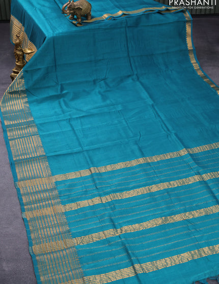 Mangalgiri silk cotton saree peacock green and dark grey with plain body and zari woven border & kalamkari hand painted blouse