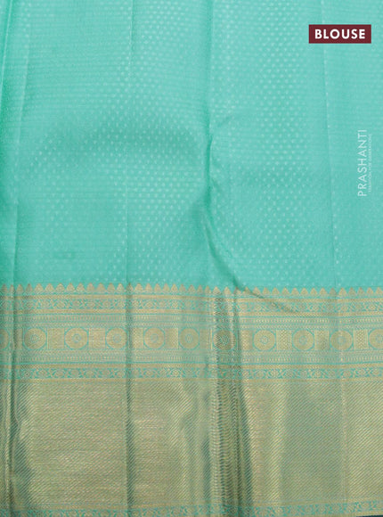 Pure kanjivaram silk saree lotus pink and teal blue with allover zari weaves and rich zari woven border