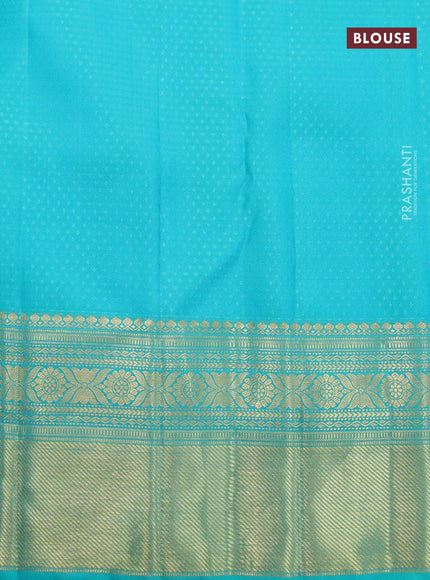 Pure kanjivaram silk saree peach pink and teal green with allover zari woven brocade weaves and rich zari woven border