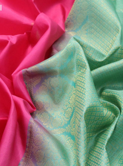 Pure kanjivaram silk saree pink and teal green with zari woven buttas and zari woven butta border