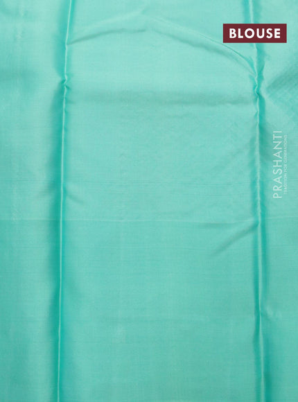 Pure kanjivaram silk saree pink and teal green with zari woven buttas and zari woven butta border