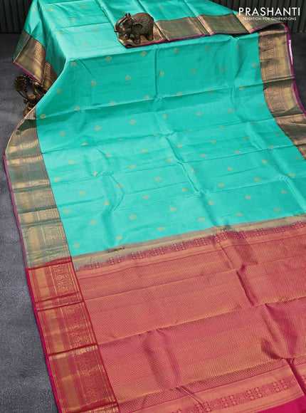 Pure kanjivaram silk saree teal green and pink with zari woven buttas and rich zari woven border