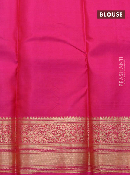 Pure kanjivaram silk saree teal green and pink with zari woven buttas and rich zari woven border