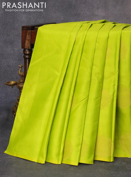 Pure kanjivaram silk saree lime green and bottle green with zari woven buttas in borderless style