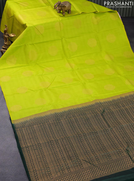 Pure kanjivaram silk saree lime green and bottle green with zari woven buttas in borderless style