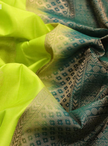 Pure kanjivaram silk saree lime green and bottle green with zari woven buttas in borderless style