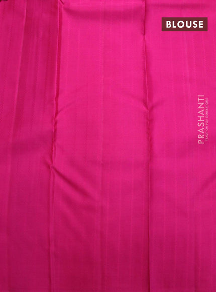 Pure kanjivaram silk saree dual shade of lime green and pink with allover silver & copper zari weaves in borderless style