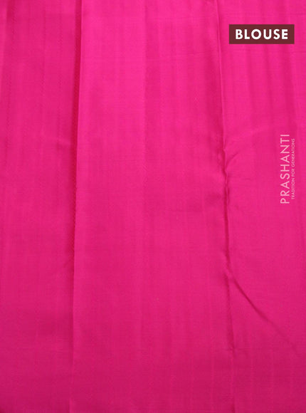 Pure kanjivaram silk saree yellow and pink with allover silver & copper zari weaves in borderless style