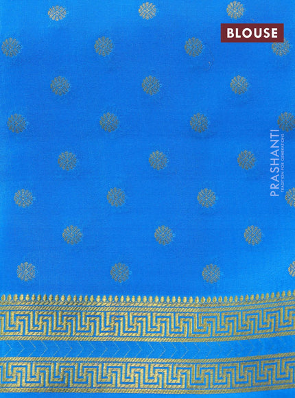 Pure mysore silk saree purple and cs blue with allover zari checked pattern and zari woven border