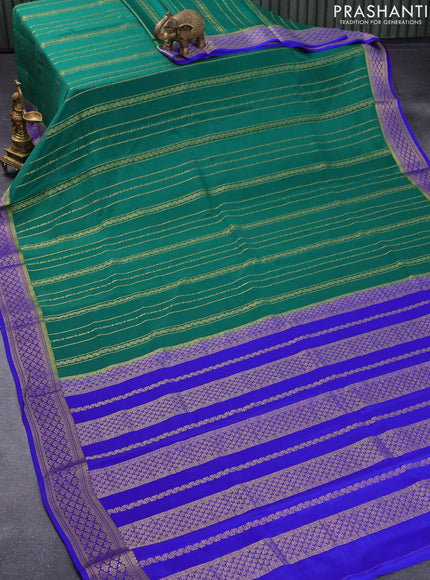 Pure mysore silk saree green and royal blue with allover zari weaves and zari woven border