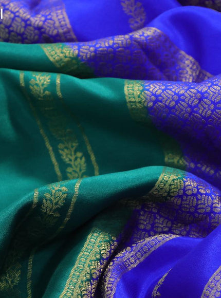 Pure mysore silk saree green and royal blue with allover zari weaves and zari woven border