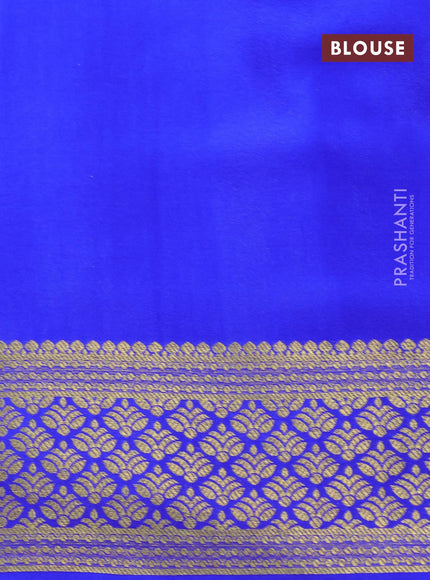 Pure mysore silk saree green and royal blue with allover zari weaves and zari woven border