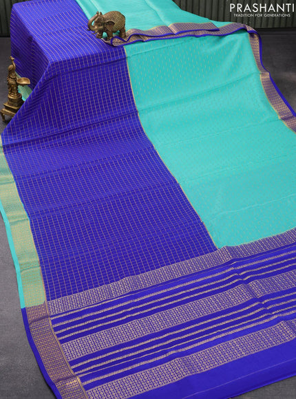 Pure mysore silk saree teal blue and royal blue with half & half style and zari woven border