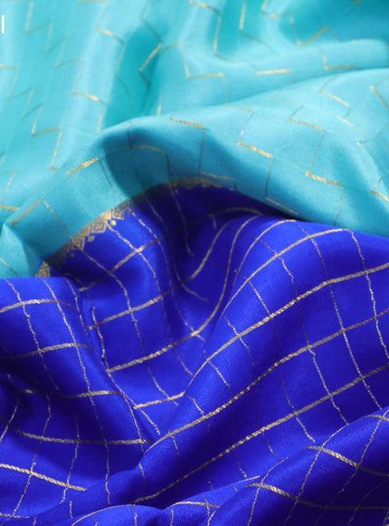 Pure mysore silk saree teal blue and royal blue with half & half style and zari woven border